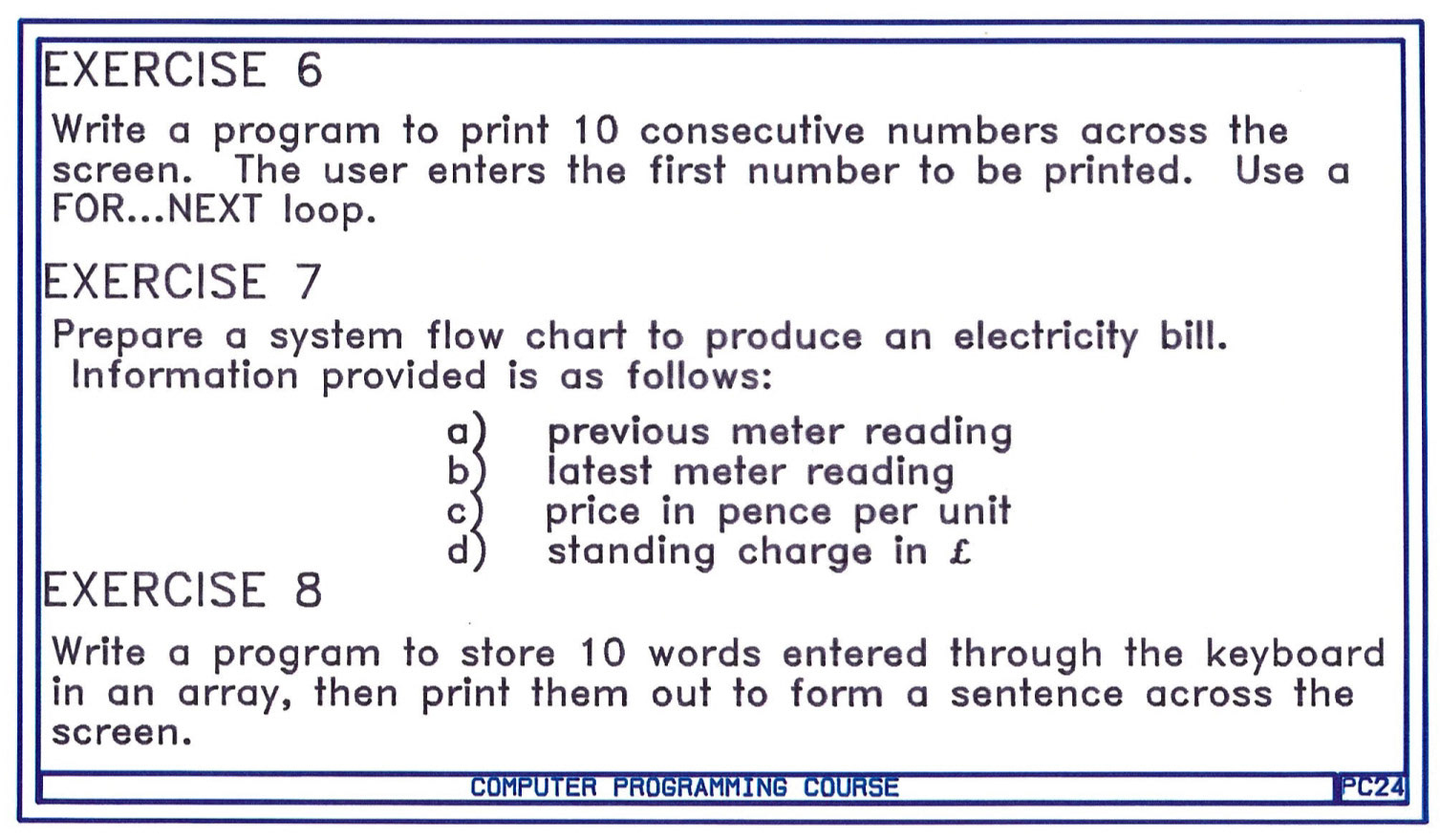 1987 Exercises for BASIC Programming Course