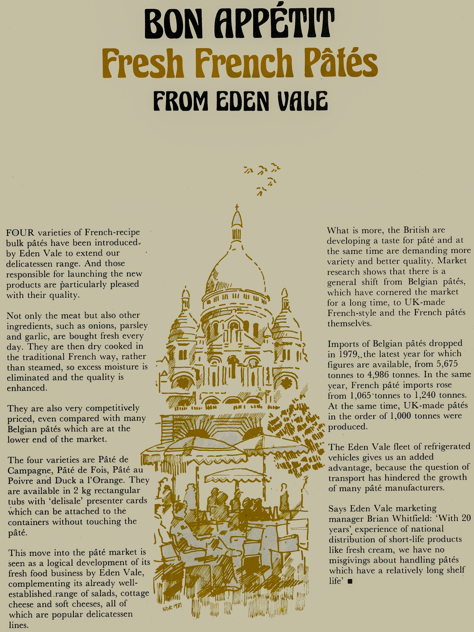 1981 Eden Vale imports and sells Belgian pate.  (April Express News)