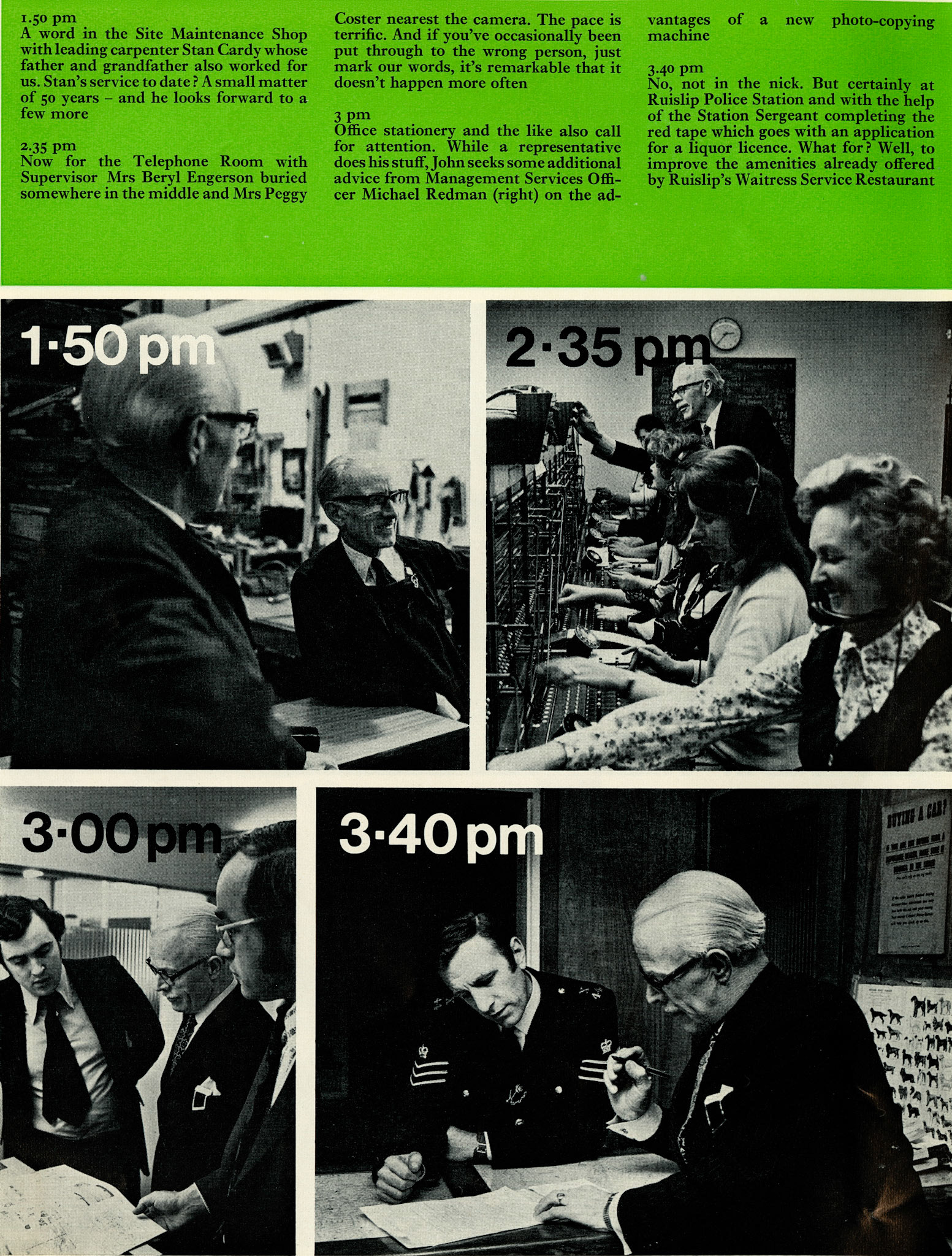 1974 Day in the Life of John Hunter, Site Director at South Ruislip Head Office