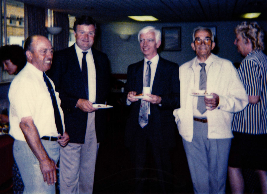 1992 June - Beryl Purslove's retirement party (30th June) Don Kirby, John Summerlin, ?, Alf Bellwood