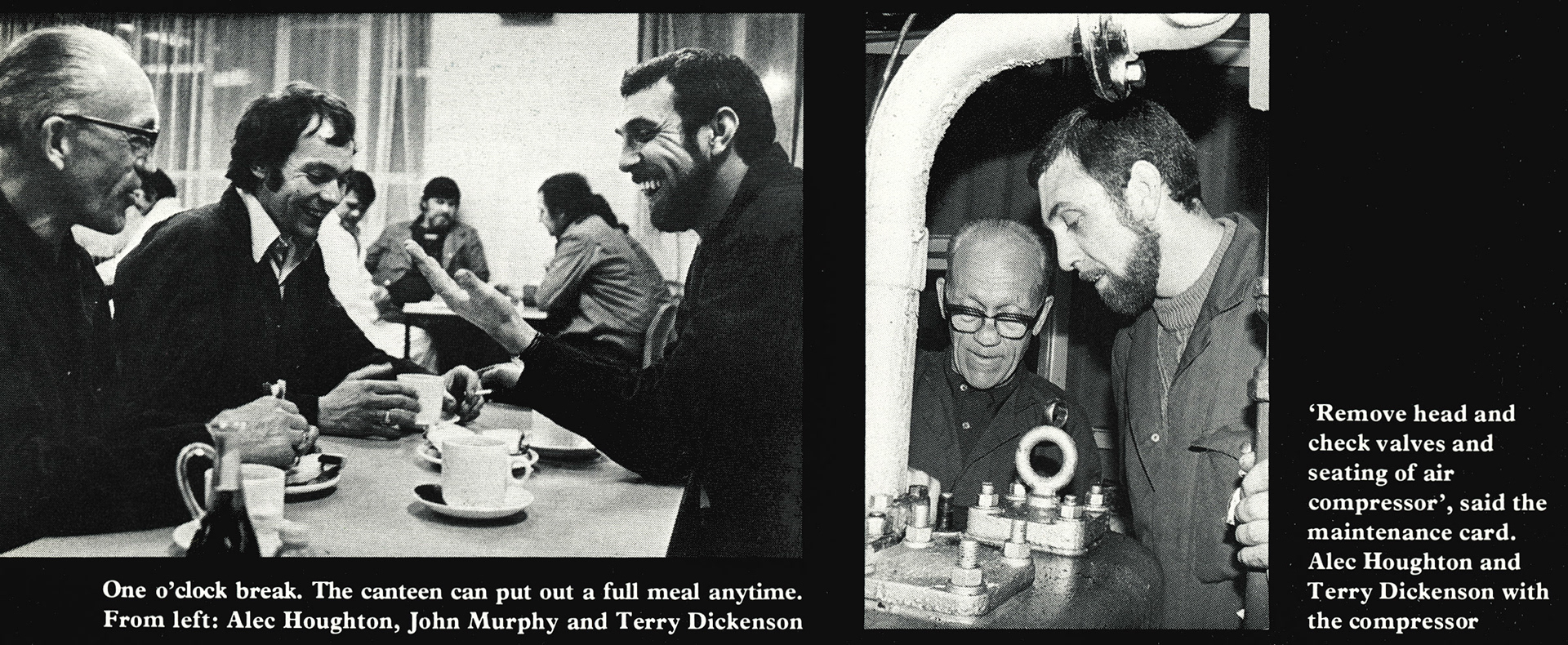 1977 South Morden fitters Alec Houghton, John Murphy and Terry Dickenson on the night shift. (Express News Christmas)