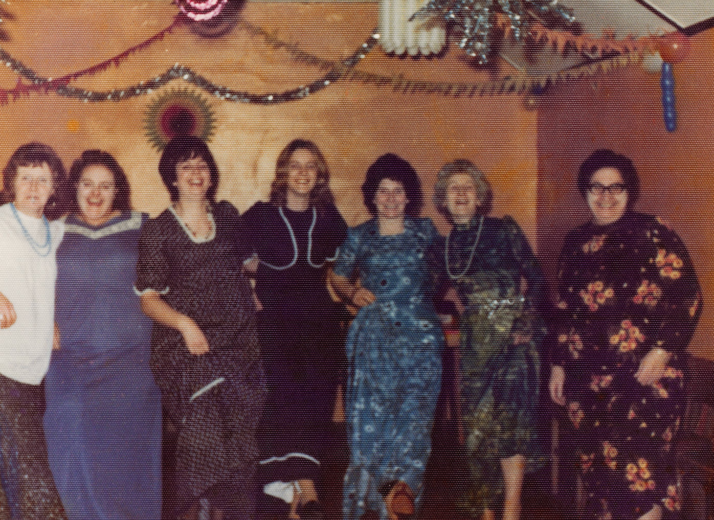 198? Minsterley Christmas Party. Irene Sayce, Anne Davies, also Christine Sayce and Millie Groves? (Joe Lyons Collection)
