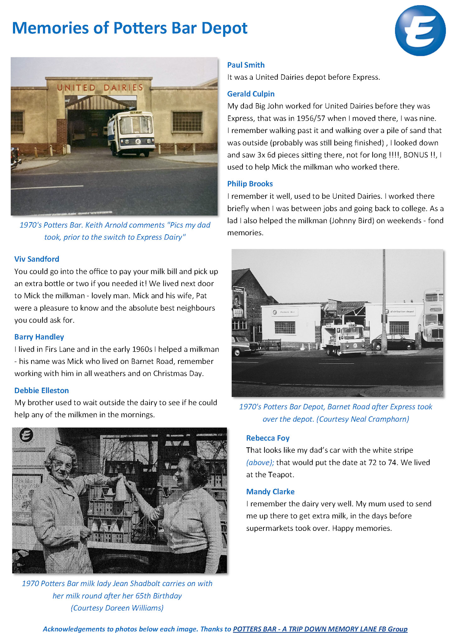 2026 Potters Bar Memories-Express Dairy Tales publication.