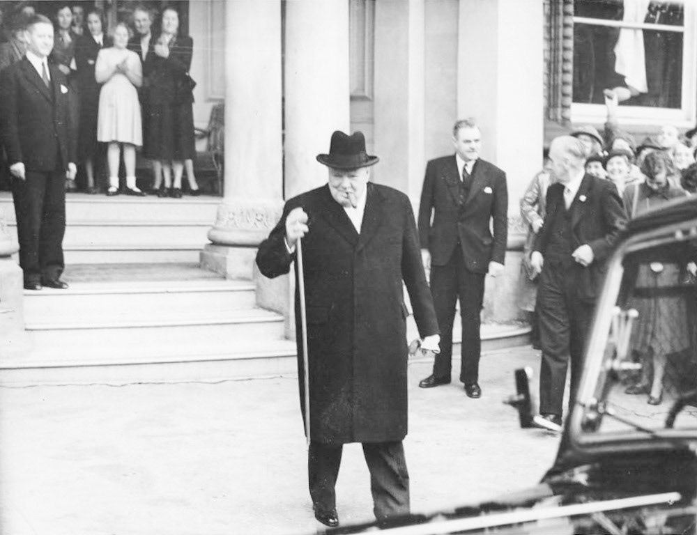1950's Winston Churchill leaving Tavistock Place (Courtesy Brian Wastell)