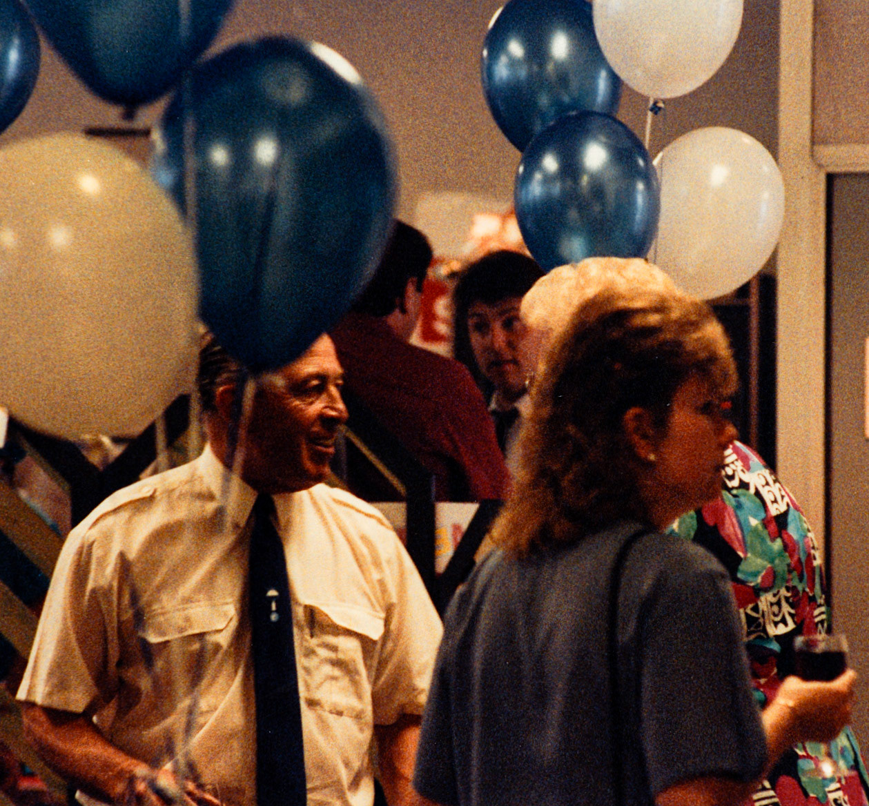 1992 June - Beryl Purslove's retirement party (30th June) Don Kirby, Richard Monk in the background, Ruth Lupton holding a glass of wine.