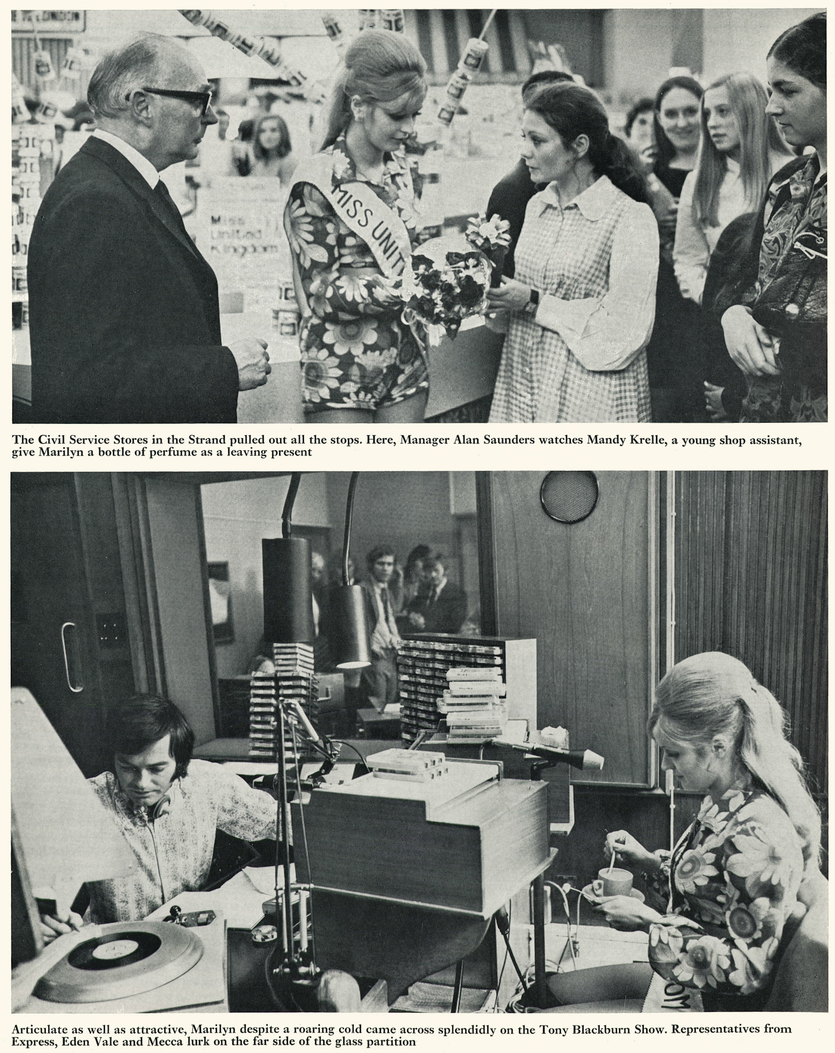 1971 A whirlwind day with Miss UK and Ski. (Express News Christmas)