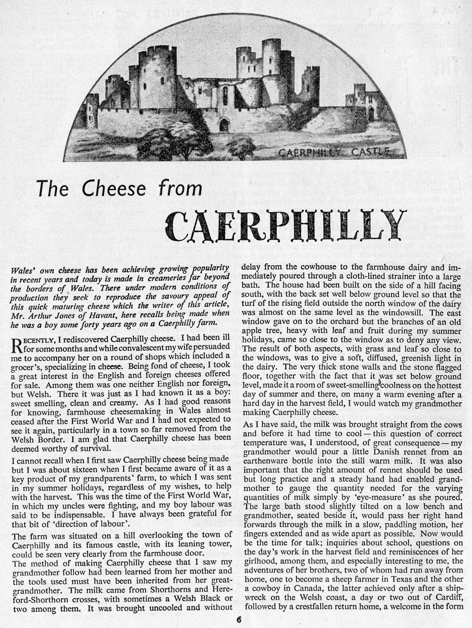 1957 Milk Producer Magazine Excerpts-Arthur Jones remembers Caerphilly cheesemaking in the farmhouse around the end of WW1. (January, EDT Collection)