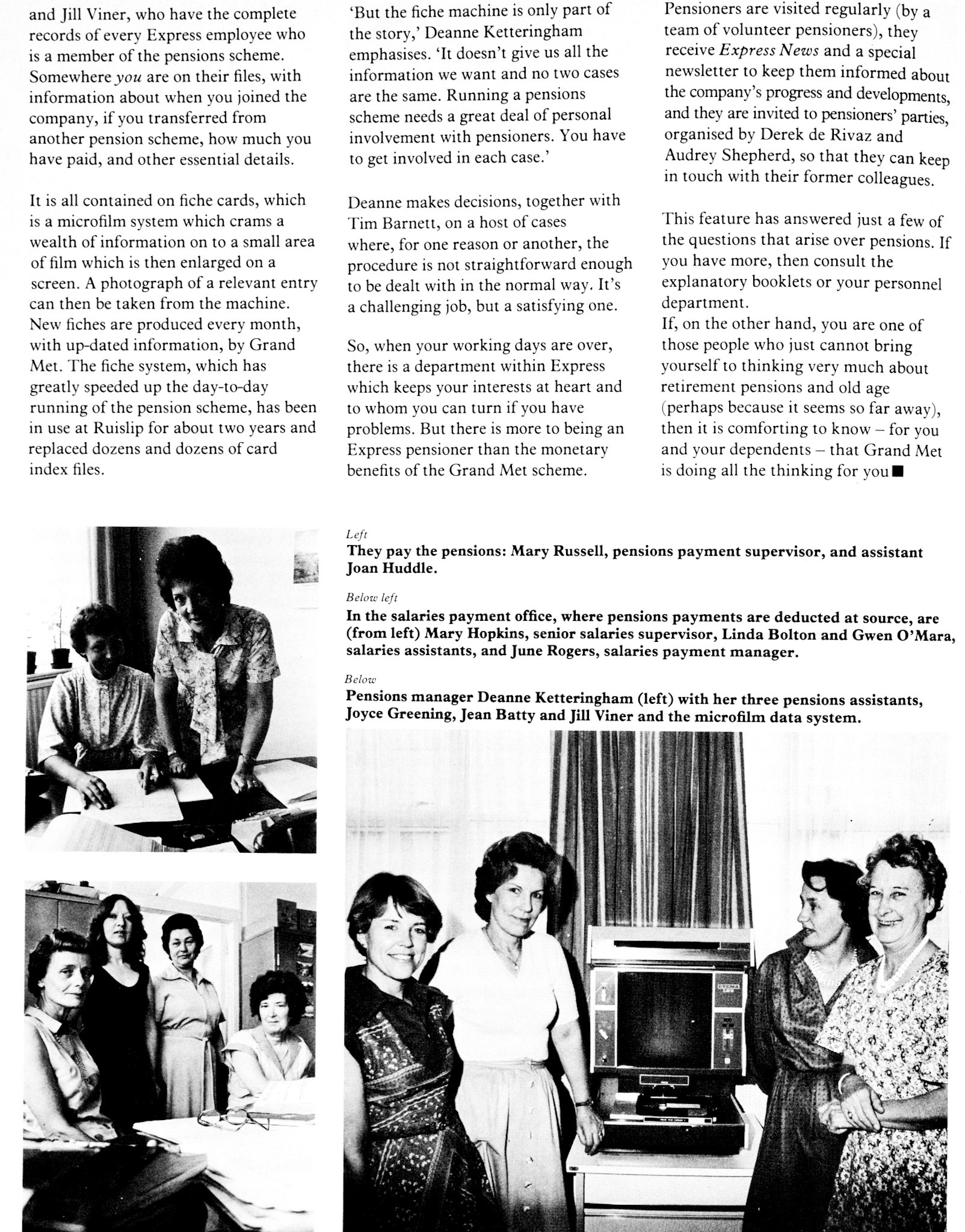 1979 Feature article about the Grand Met Pension scheme. (Express News Autumn)