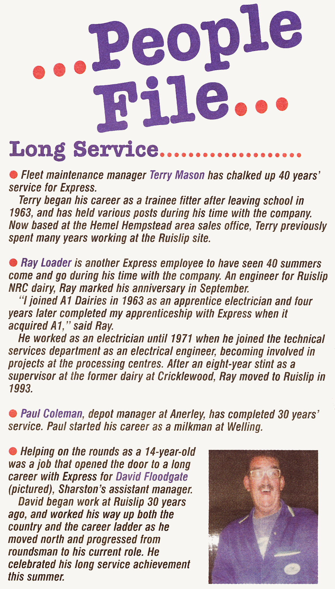 2003 Management Appointments for Terry Mason, Ray Loader, Paul Coleman and David Floodgate. (Courtesy Michael Aldread)