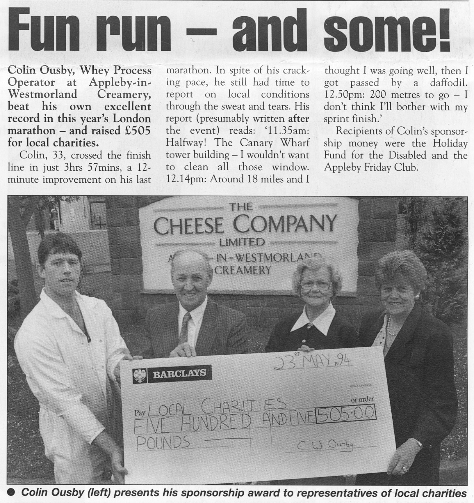 1994 September Colin Ousby, marathon runner-The Cheese Company News (Courtesy Alan Mandle)