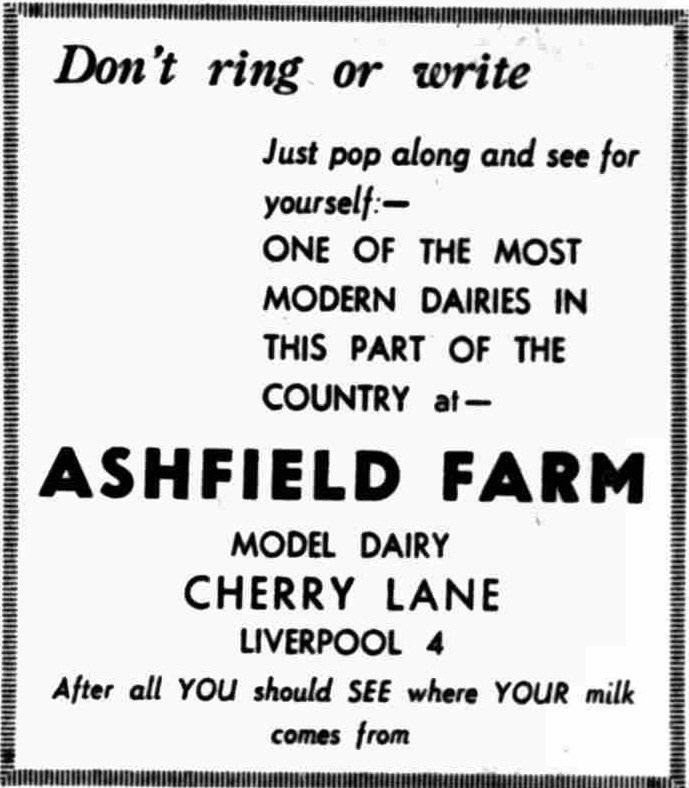 1959 Ashfield Farm Dairies Advert (Courtesy Liverpool Echo 28-05)