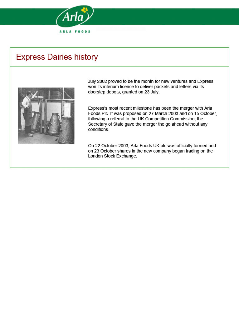 2003 Express History according to Arla Foods
