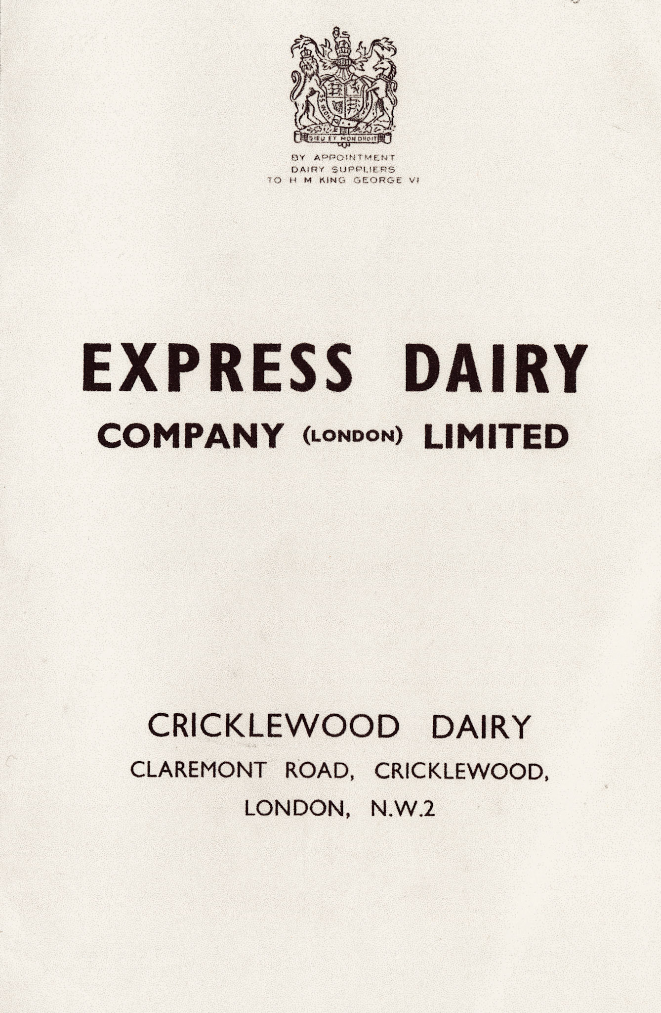 1920's Cricklewood Dairy brochure (Courtesy Michael Aldread)