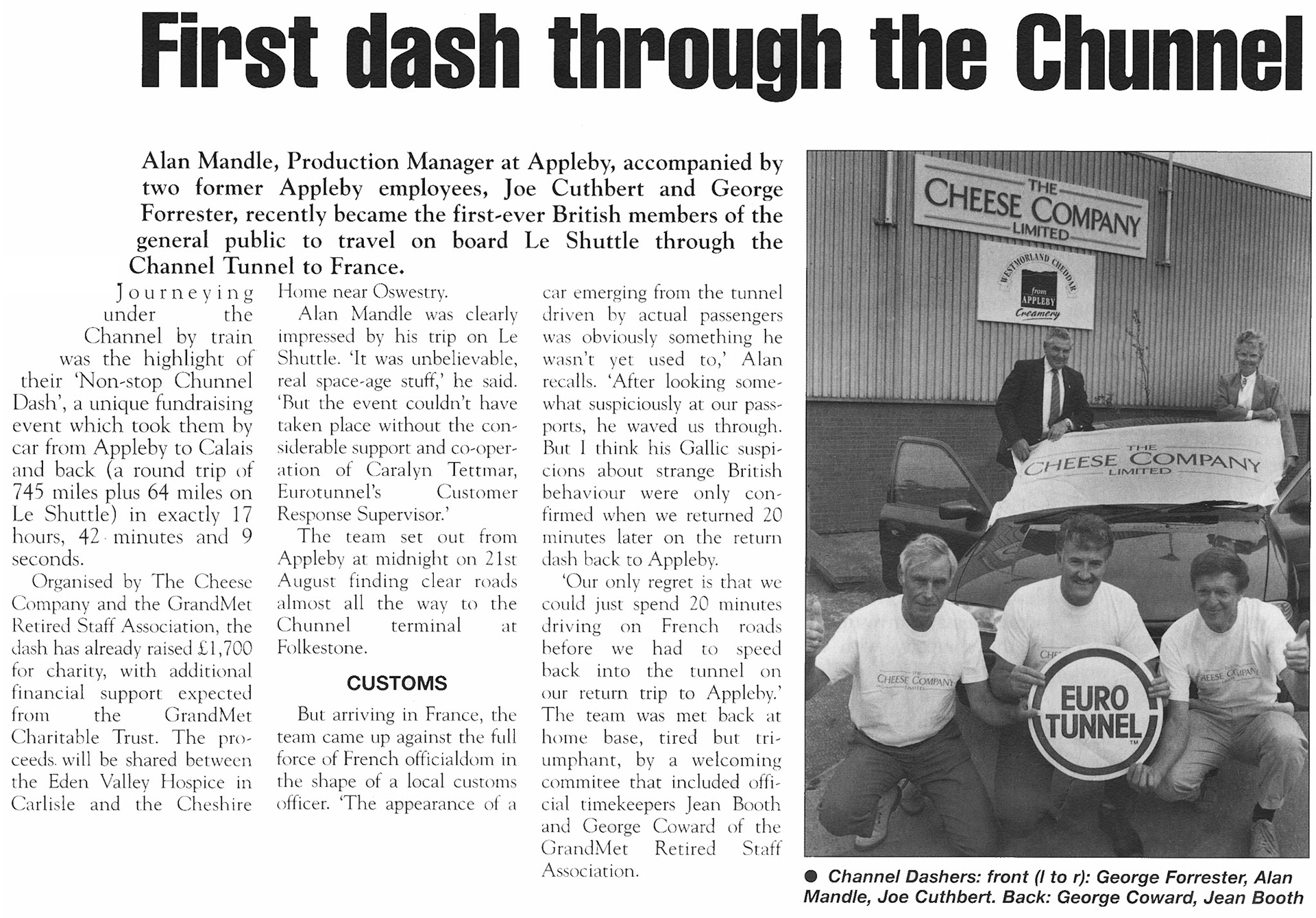 1994 September Non-stop trip from Appleby to Calais and return, for charity-The Cheese Company News (Courtesy Alan Mandle)