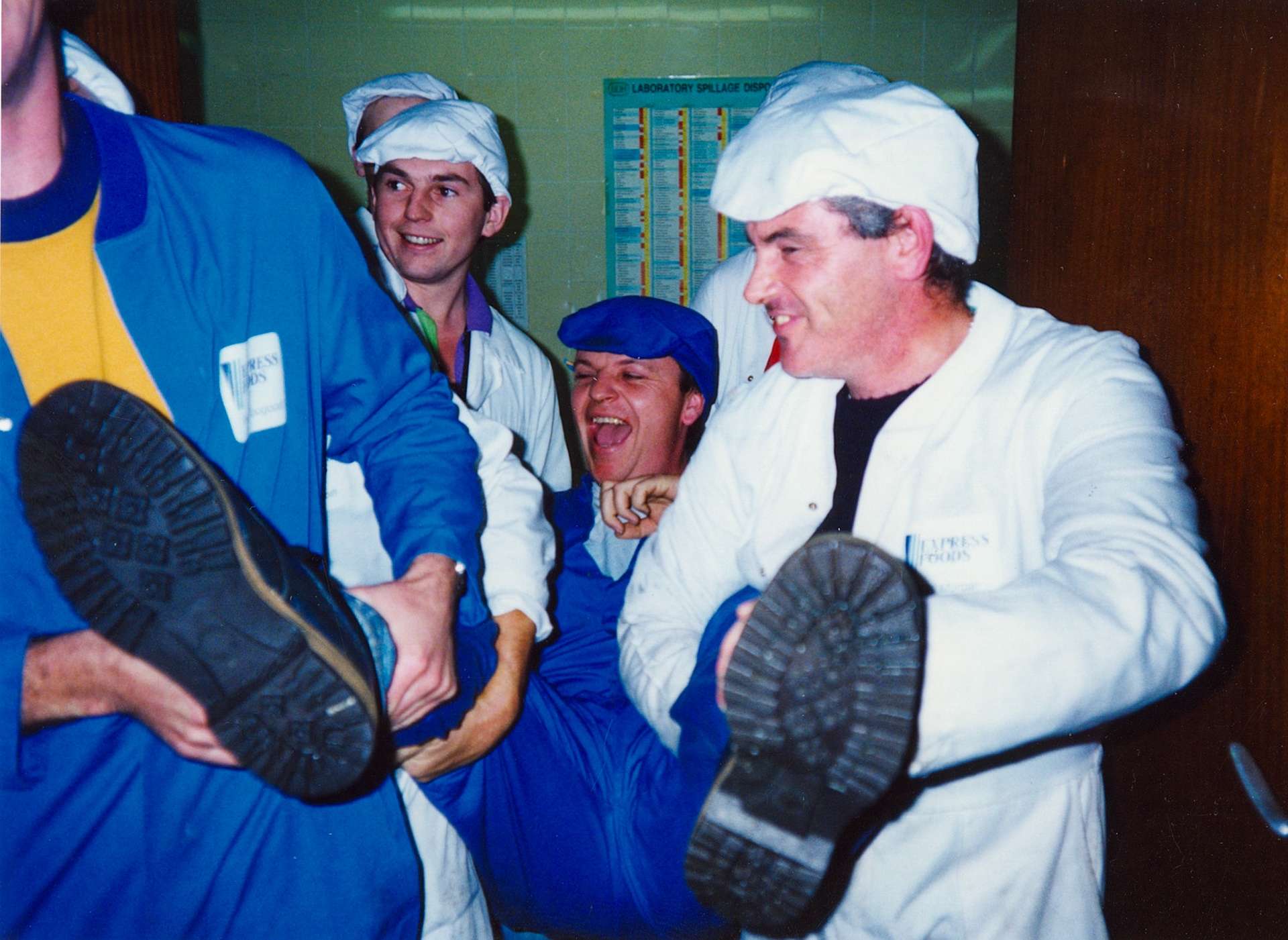 1991 Honiton, November, following closure announcement: 'Steve Lapping about to get dunked' Pete Toogood, Steve Gerry and Bill Morgan. (Courtesy Wendy Hawker)