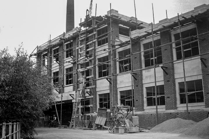 1930's Staplemead. Colin Carpenter comments "Photo found in an undeveloped film found in an old camera that shows the construction of the core building in, I would think, the 1930s judging by the dress of the worker shown. Amazing that they did so much with such little scaffolding in those days; rivetted RSJ's, cut Bath stone and brickwork would cost a fortune these days." (Courtesy Colin Carpenter)