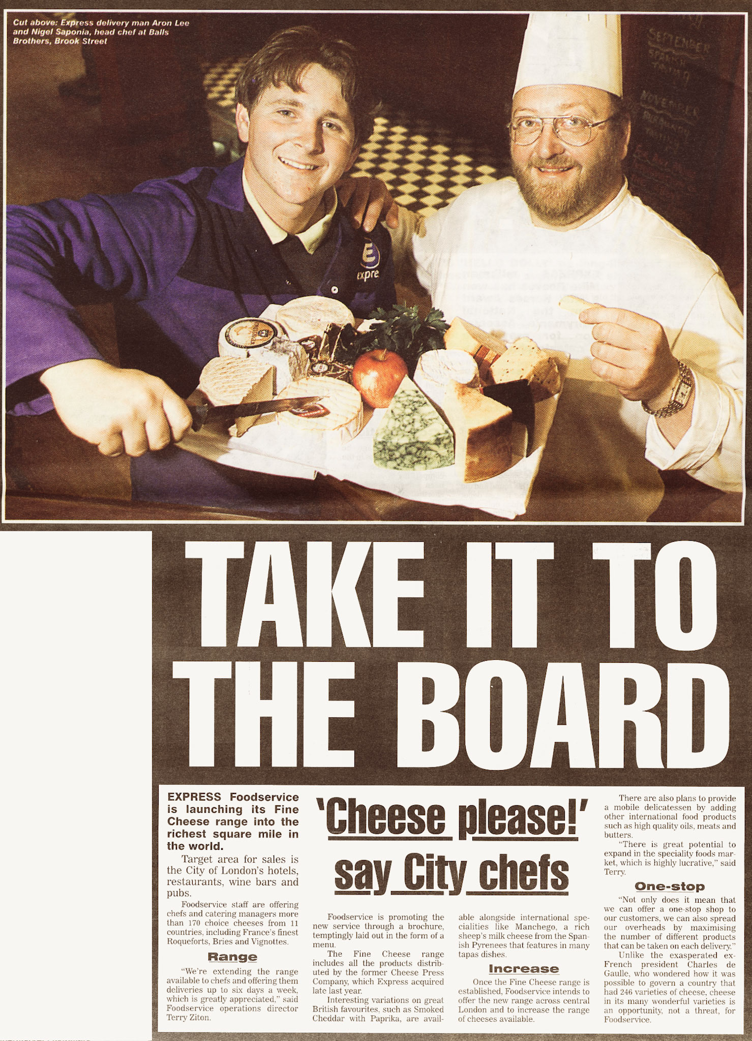 2001 Express Food Service launch 'Fine Cheese' range. (Courtesy Michael Aldread)