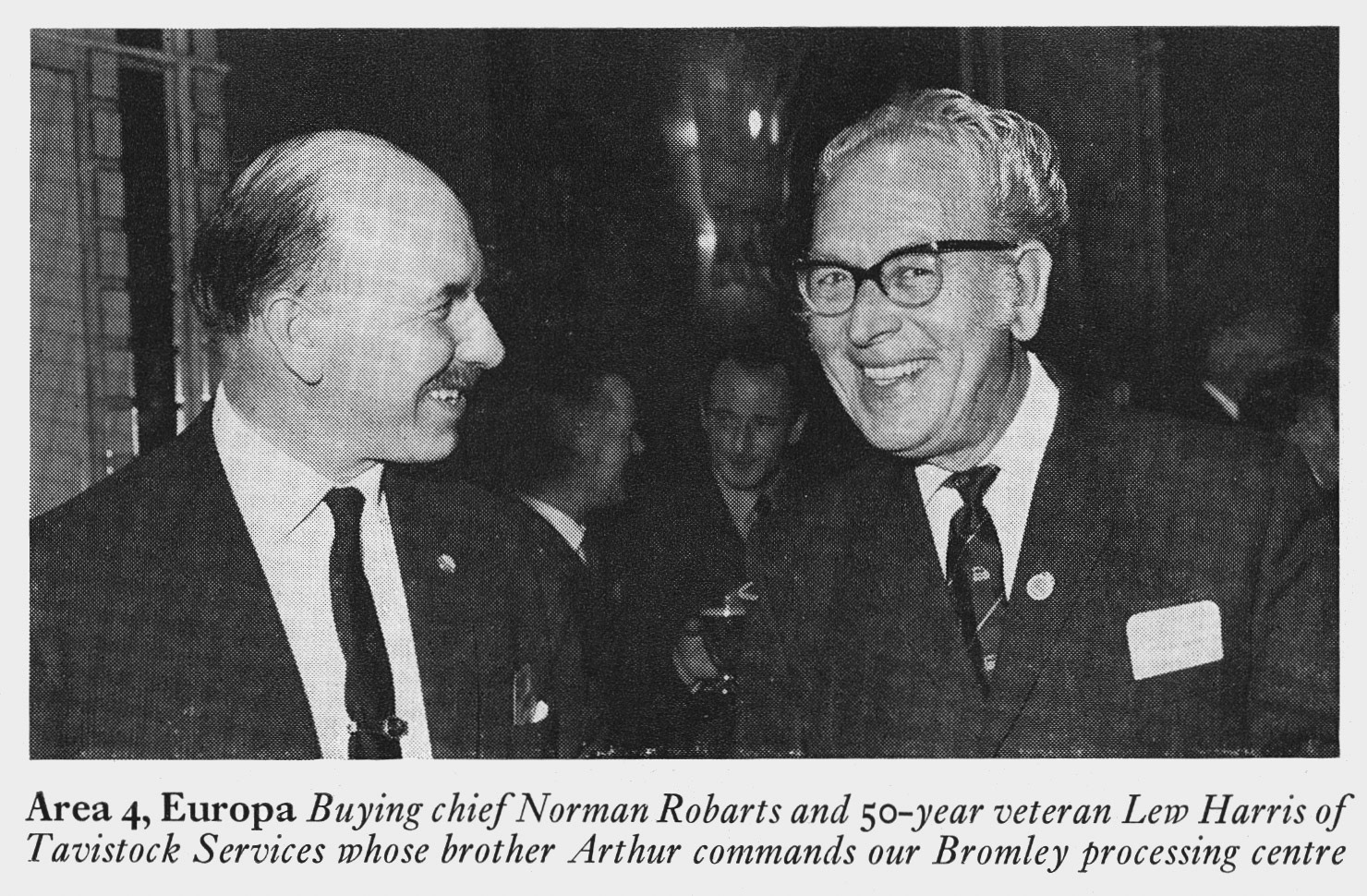 1972 Norman Robarts with Lew Harris of Tavistock Services at London Merit and Service Dinner.(Express News Summer)