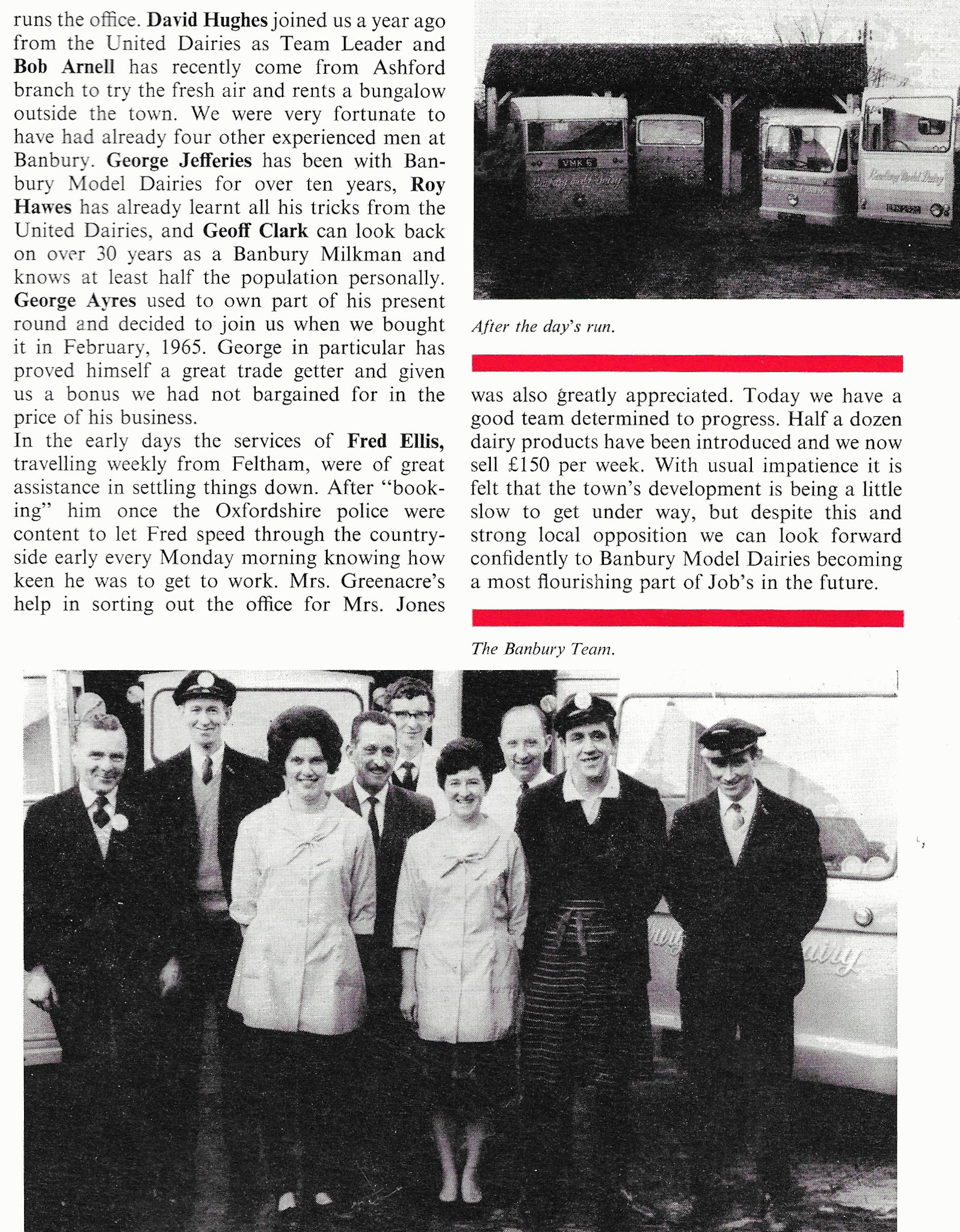 1965 Banbury Model Dairies was acquired by Job's in 1965 and then transferred to Express in 1970. (From Book of Job House Magazine, Spring)