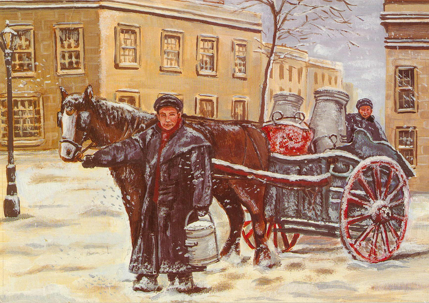 NDBI Xmas card "THE MILKMAN GETS THROUGH" sent by Job's milkman Steve Hooper to his customers. (Presented by Elaine Randall in memory of her mother Gwen Axten who lived in Marlborough Road, Hanworth and collected this set of cards over the years.)