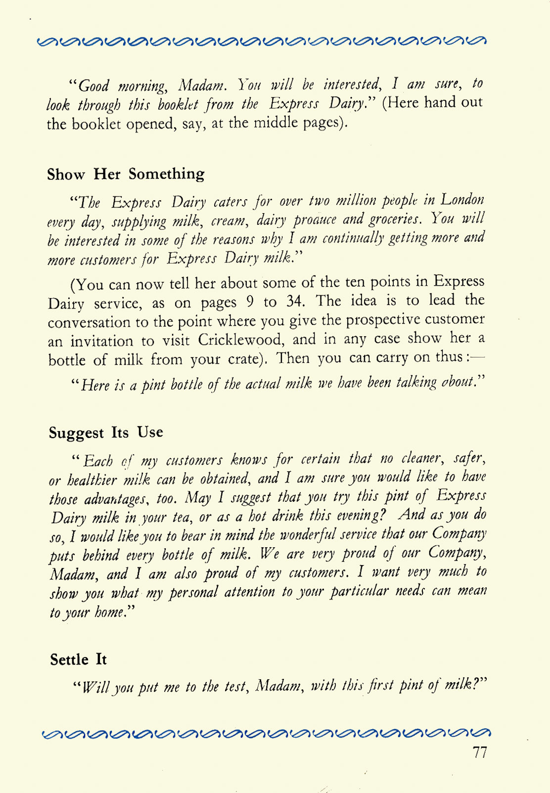 1956 Express Salesman's Manual, Fourth Edition published 1954, presented to Roger Gillard, Orpington Depot