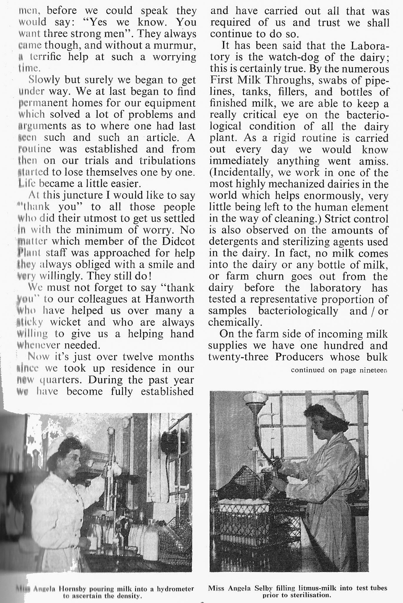 1959 Irene Hutt, Bacteriologist at Job's Didcot describes the new laboratory.(From Book of Job House Magazine, December)