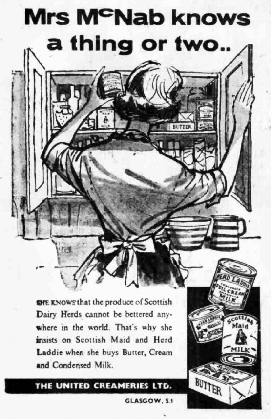 1960 United Creameries advertise their products in Glasgow. (Courtesy The Scotsman - Wednesday 17 February)