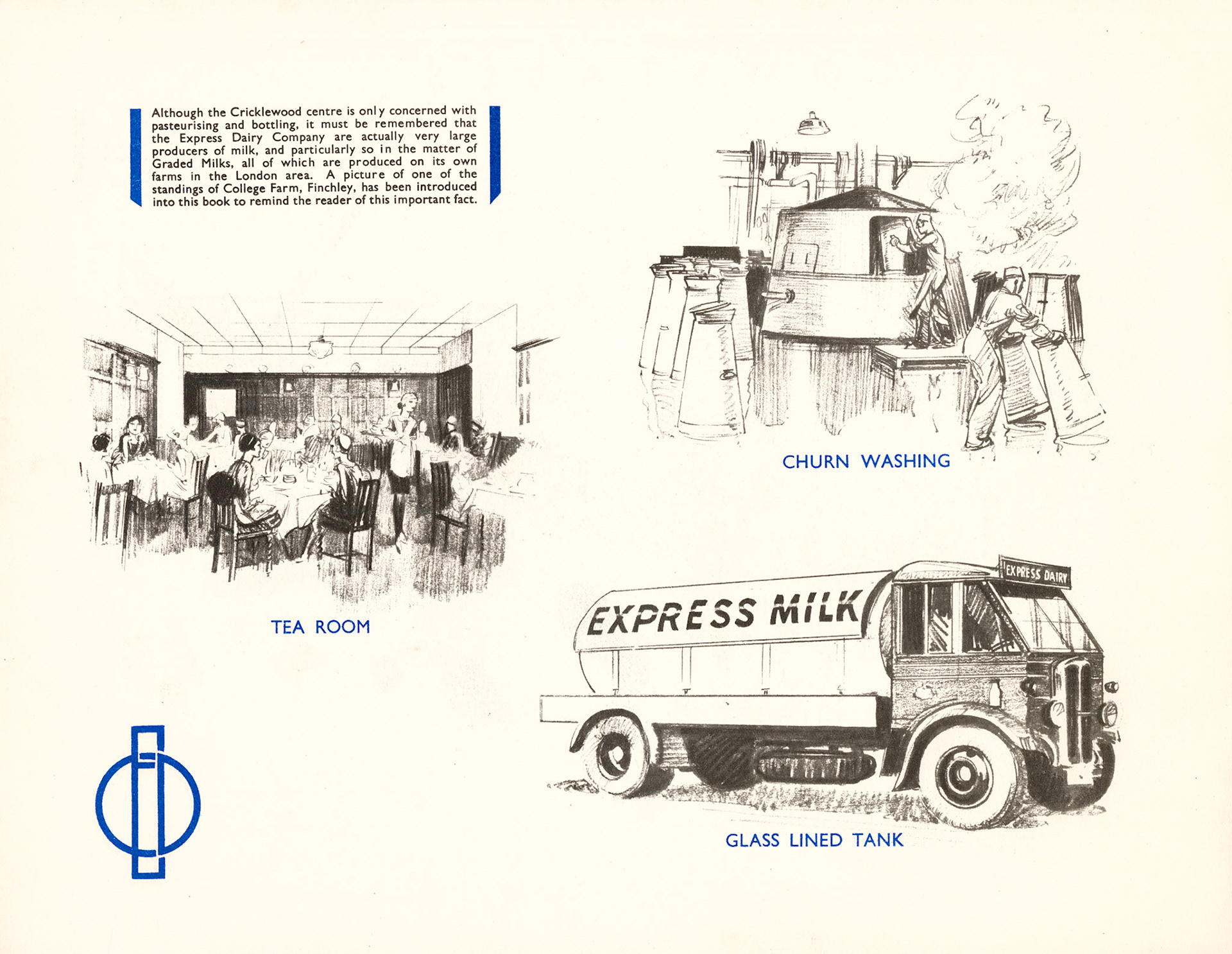 1930 Cricklewood Opening Brochure-Tea Room, Churn Washing and Glass Lined Tank (Courtesy Paul Luke)