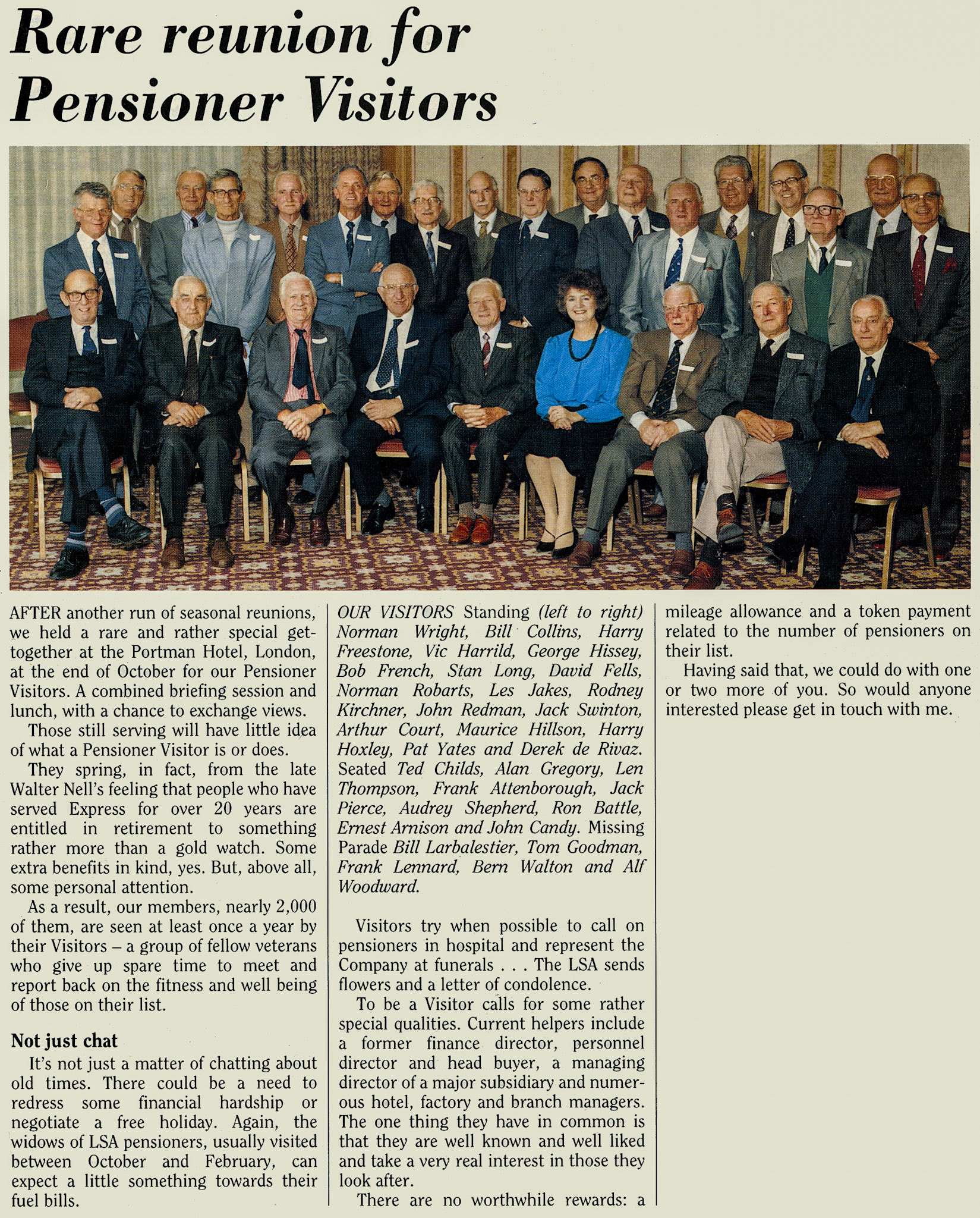 1988 Rare reunion of pensioner visitors with many well-known names. (January Express News)