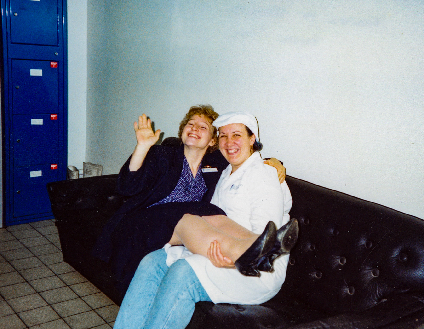 1991 Honiton, November, following closure announcement: Karen Hayes and Sheila Webber in the rest room. (Courtesy Wendy Hawker)