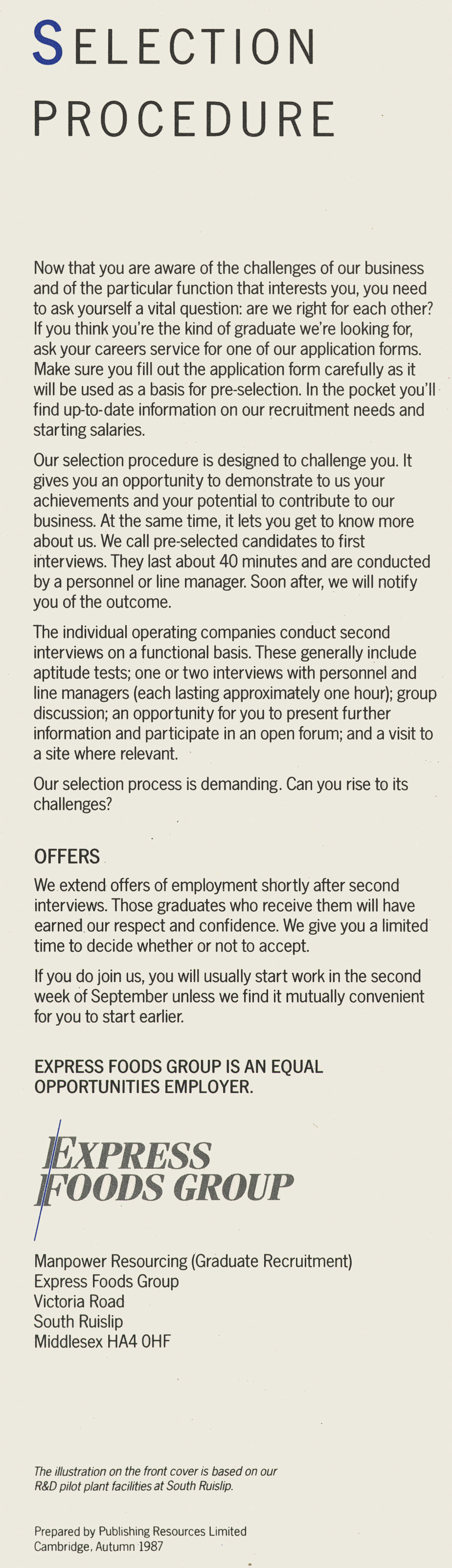 1987 Graduate Recruitment Brochure 'A New Perspective' Inside back cover. (Courtesy Soo Rose-Cook)