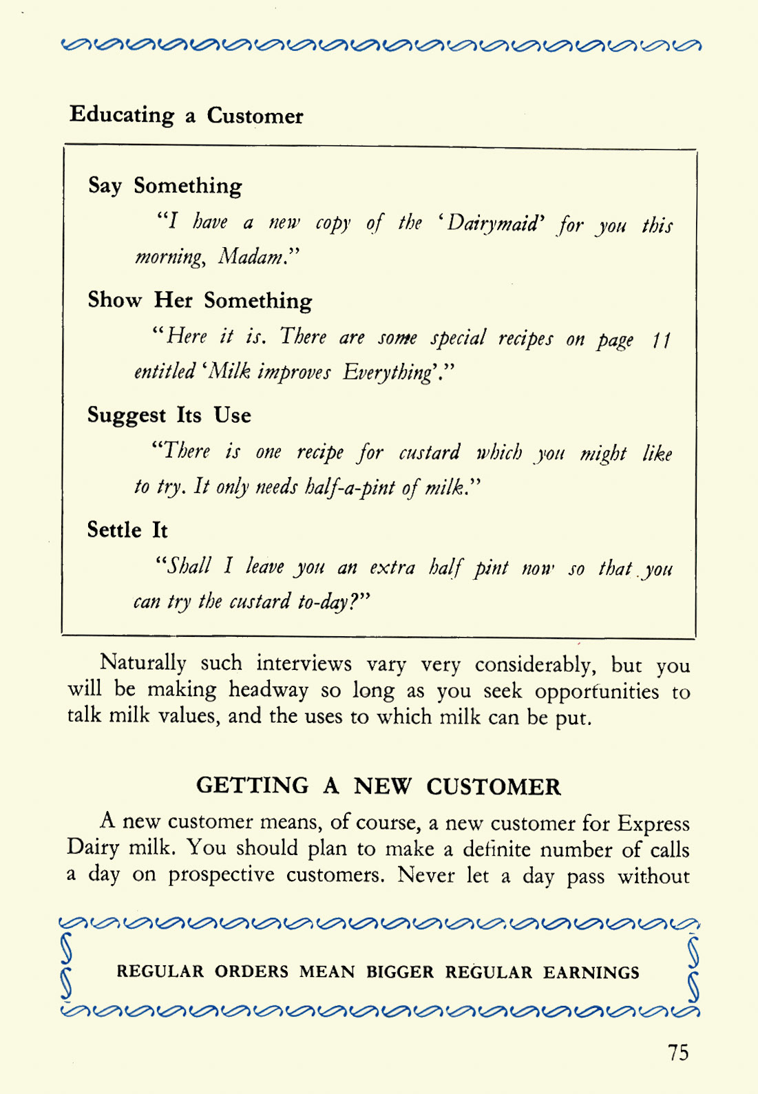 1956 Express Salesman's Manual, Fourth Edition published 1954, presented to Roger Gillard, Orpington Depot