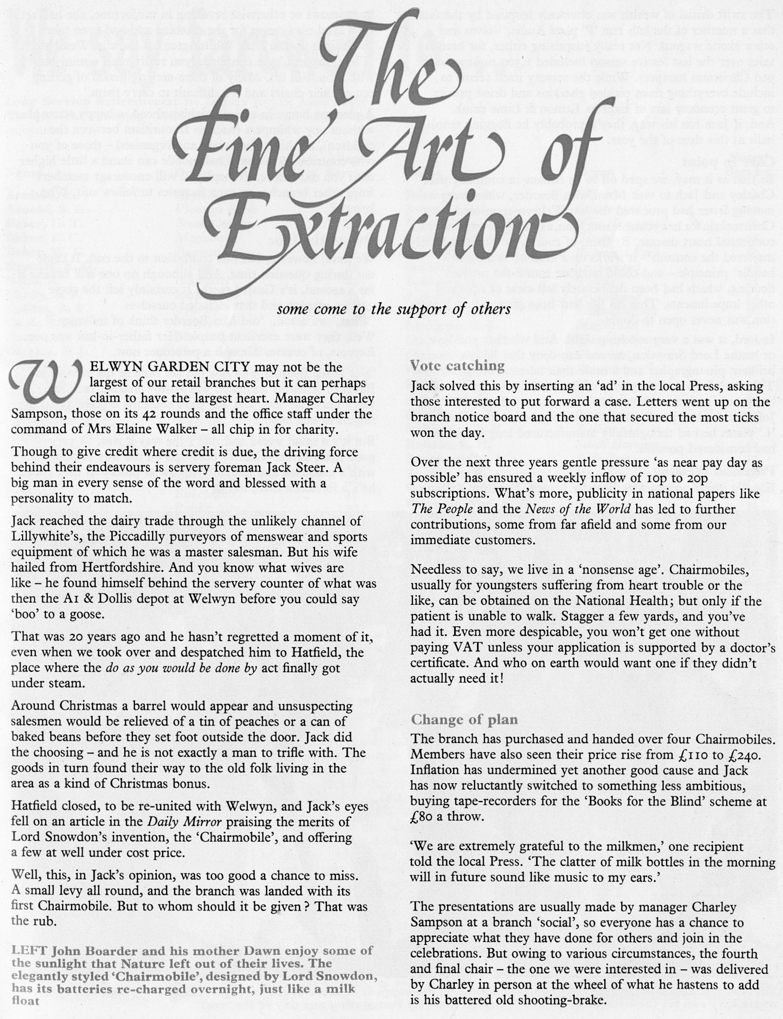 1976 Welwyn retail depot charity raising money to buy 'Chairmobiles'