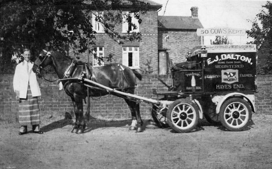 1937 E.J. Dalton Dairy, Hayes End, Alan Piper comments "Syd Piper (my father)", Richard Gaylard comments "I think the two farms were Ickenham and Hayes End (Charville Lane).