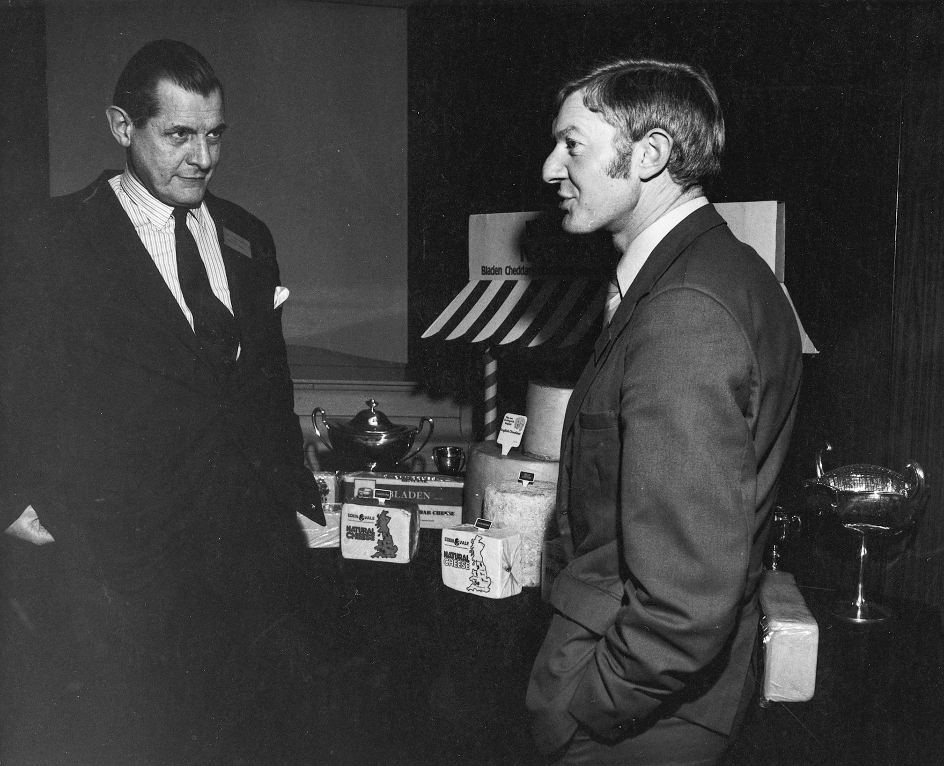 JOHN TRAVERS-CLARKE with BRIAN GRAY, possibly at cheese awards (Nantwich?)(Courtesy Tim Gray).