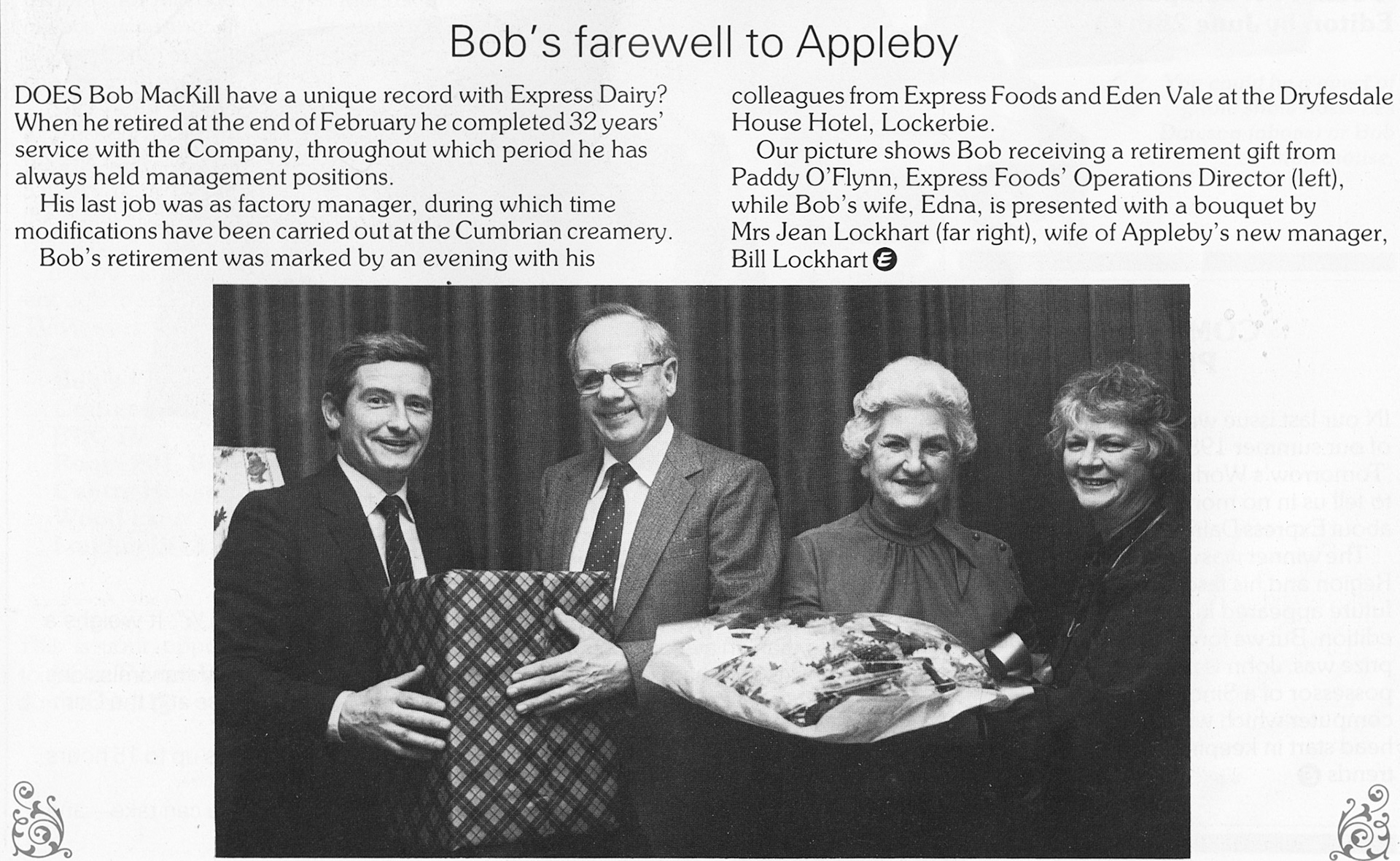 1985 Bob MacKill retires after 32 years as manager at Appleby