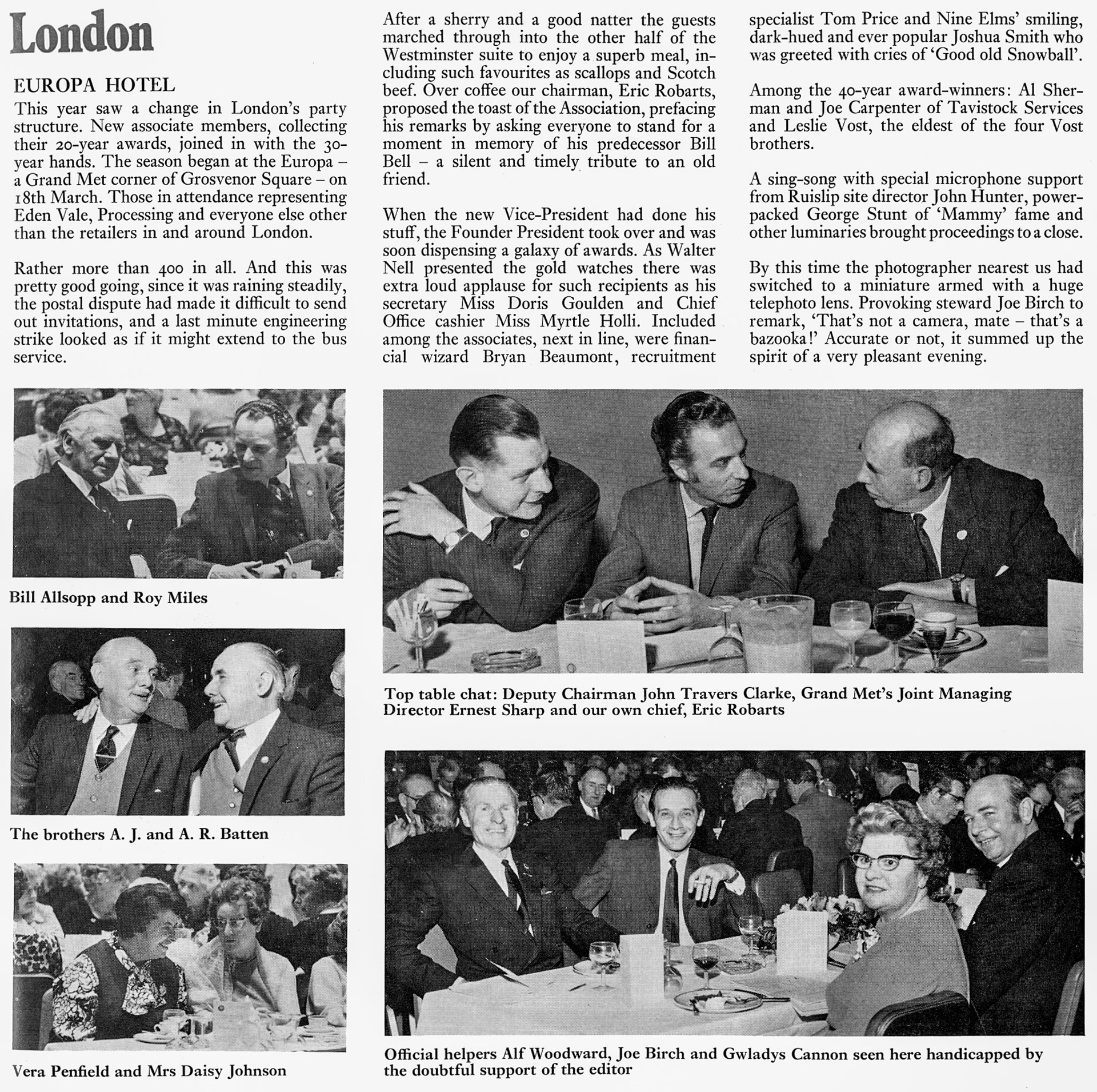 1971 Lots of well-known faces at this London Region dinner at the Europa Hotel. (Express News Summer)