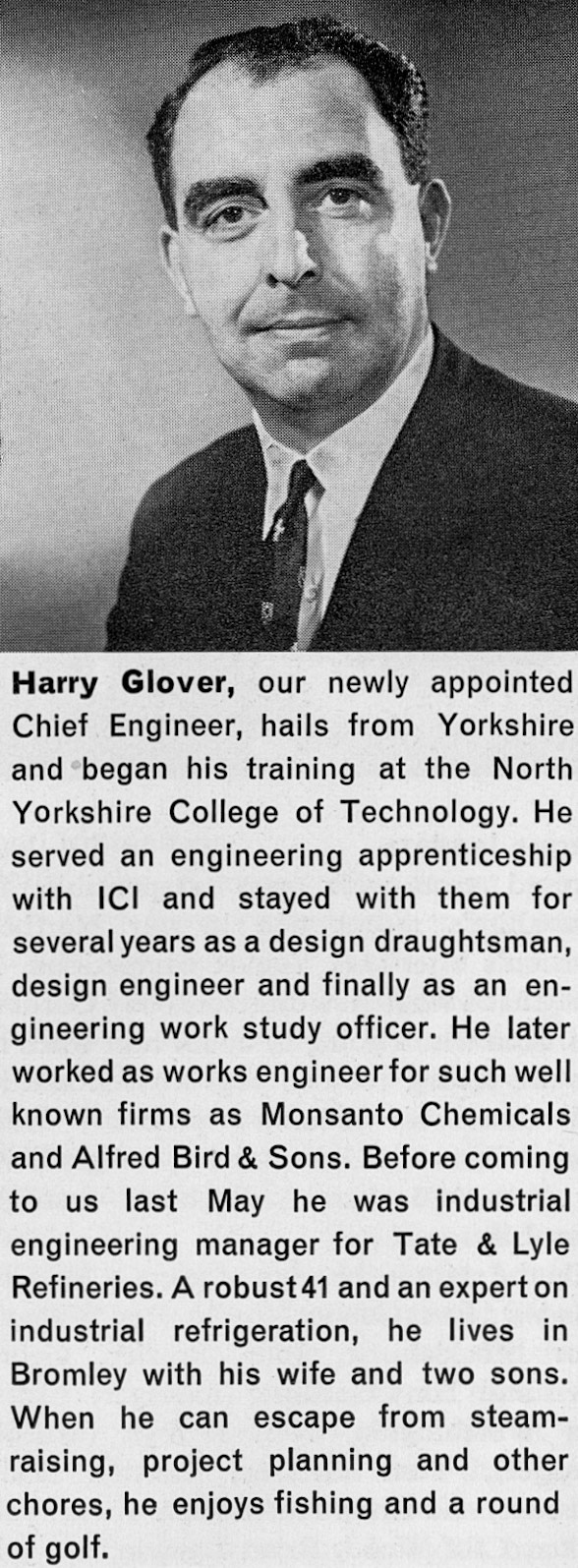 1968 Harry Glover is appointed as Chief Engineer. (Express News Summer)