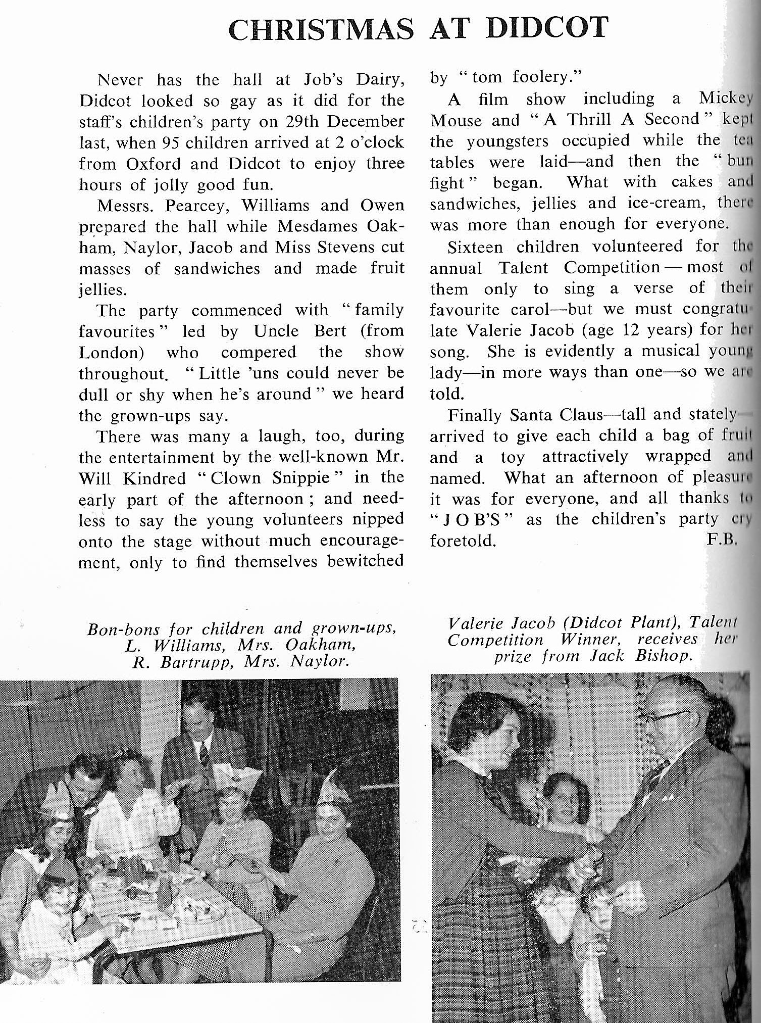 1960's Christmas Party at Didcot. (From Book of Job House Magazine, February 1961)