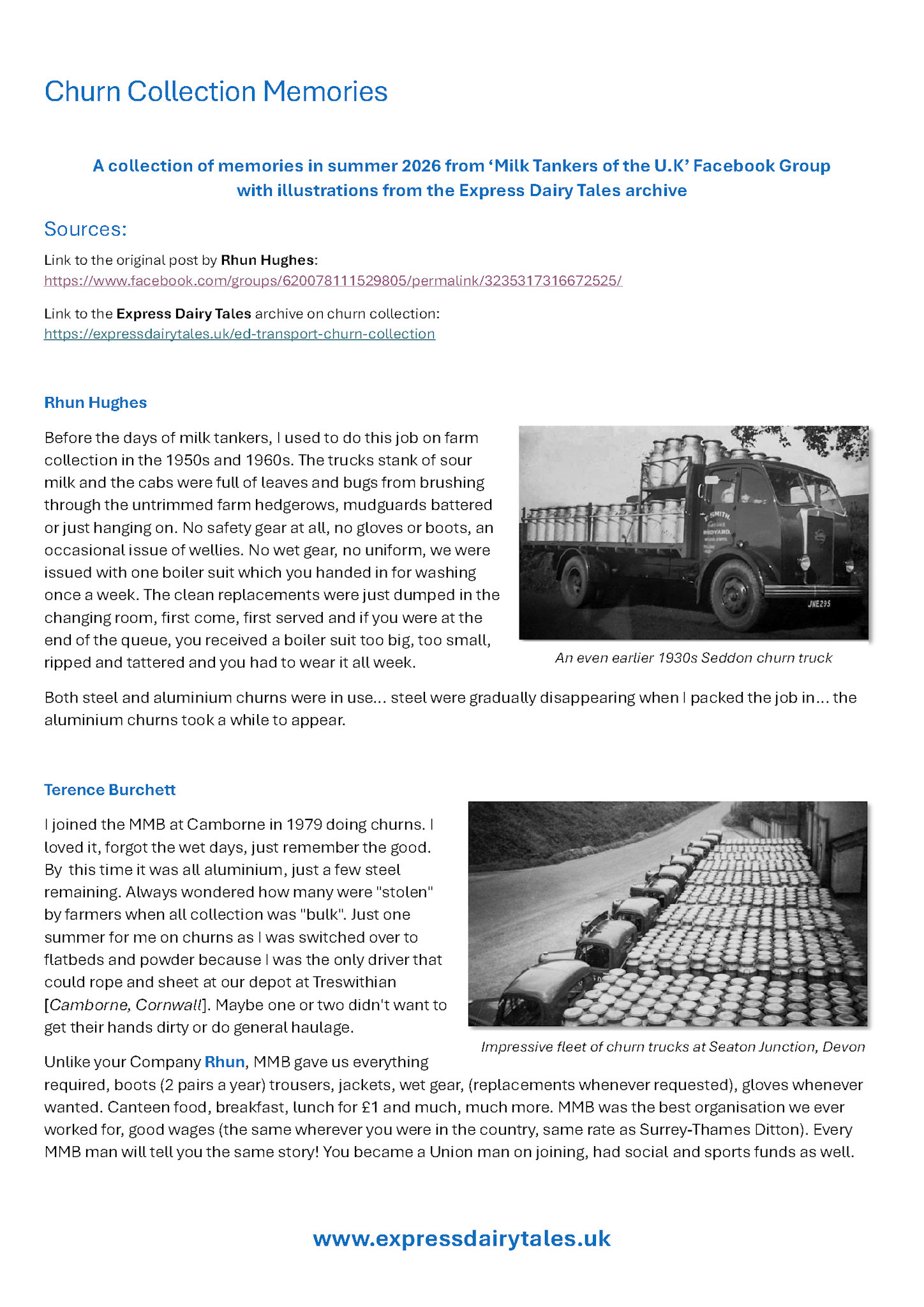 2026 Memories of farm collection from Rhun Hughes and other members of the 'Milk Tankers of the UK' FB Group. (Express Dairy Tales publication)