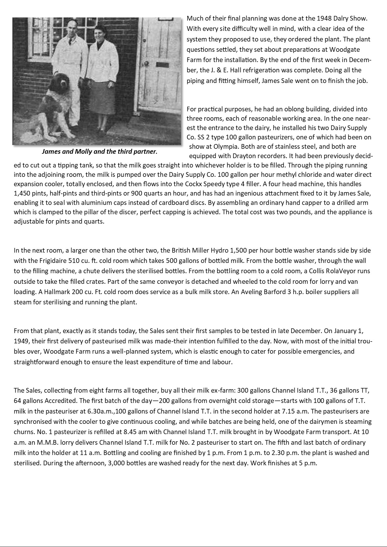 1949 'Milk Industry' article about Woodgate in the pre and post-war period. (Courtesy 'The Milk Industry')