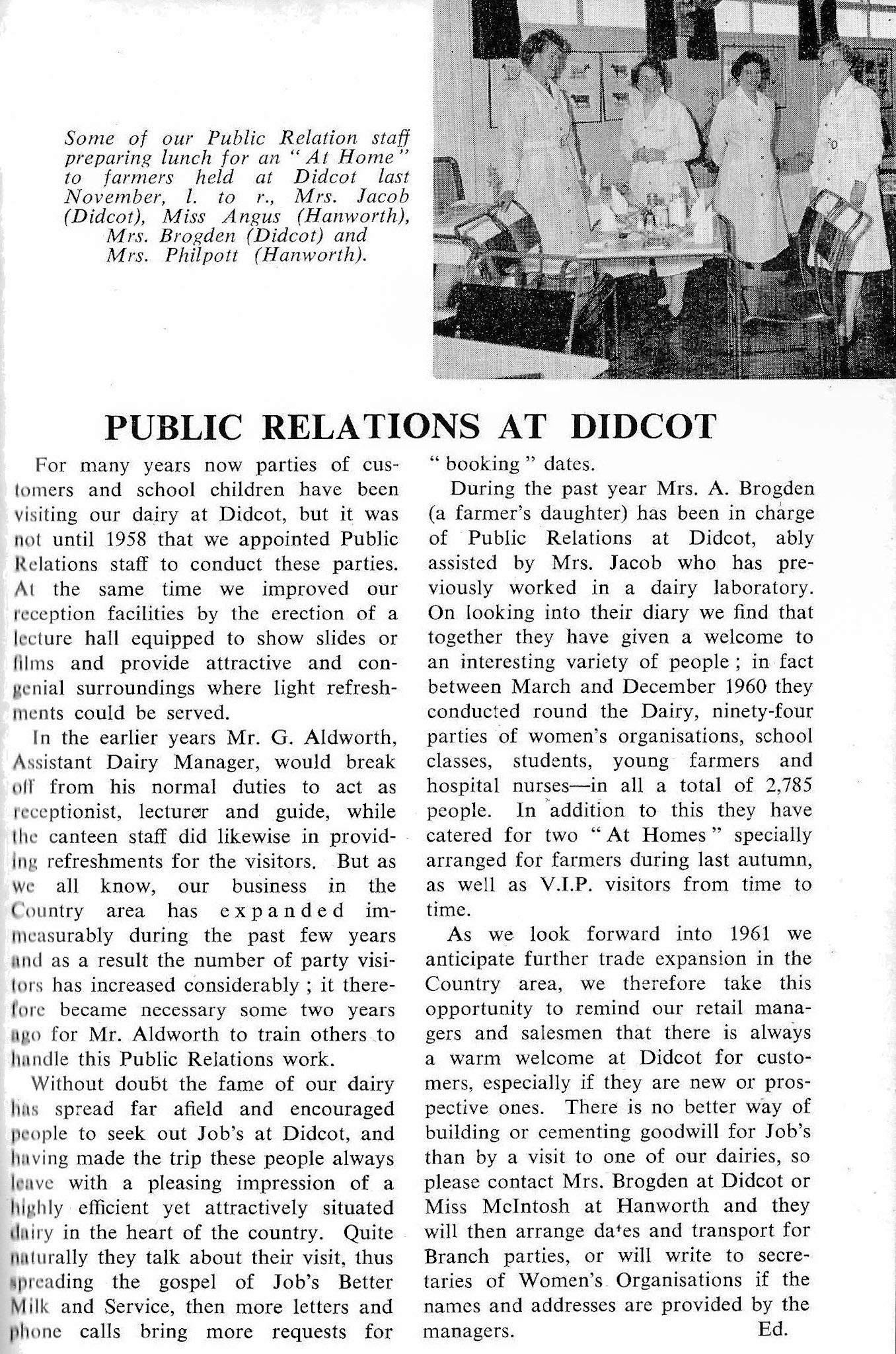 1961 Job's public relations staff greeting visitors at Didcot. (From Book of Job House Magazine, February)