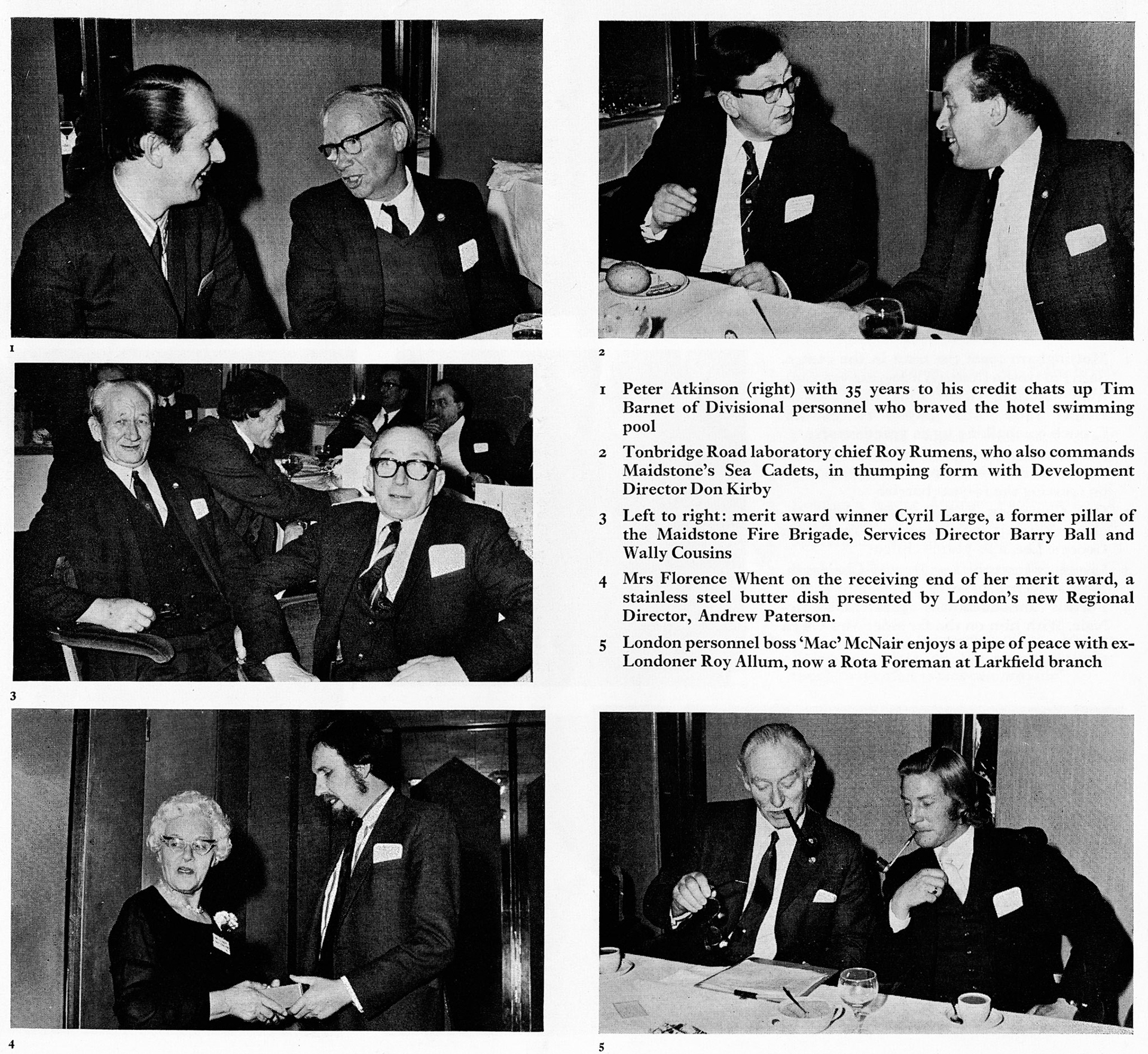 1973 TIM BARNET, DON KIRBY, BARRY BALL, ANDREW PATERSON, L.W. McNAIR (Long service presentations for Primrose and Len, and Maidstone staff)