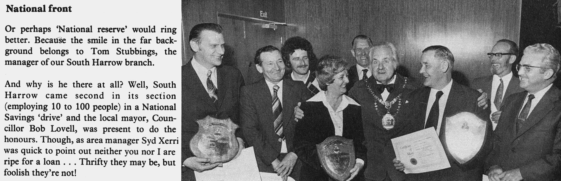 1977 South Harrow branch manager Tom Stubbings is smiling at the back of this group.(Express News Spring)