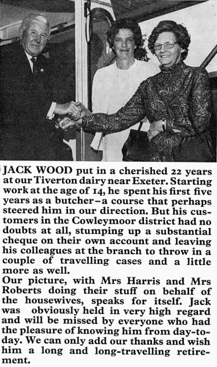 1976 Tiverton milkman Jack Wood retires after 22 years.  (Express News Autumn)