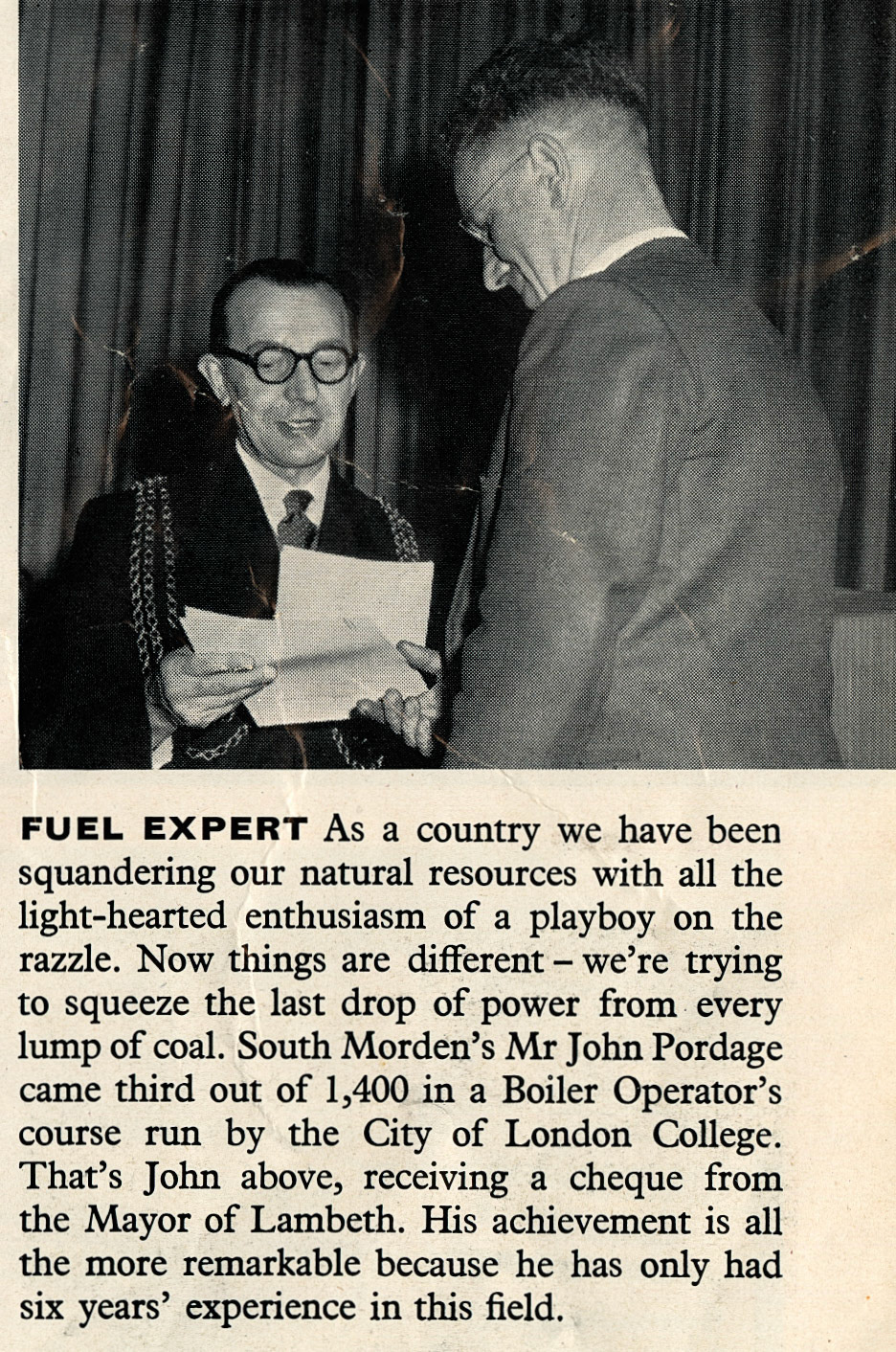 1959 John Pordage from South Morden excels in Boiler Operator's course