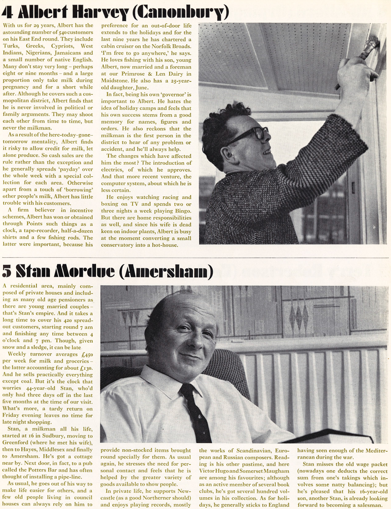 1969 Profile of nine top milkmen in London - Albert Harvey (Canonbury), Stan Mordue (Amersham)