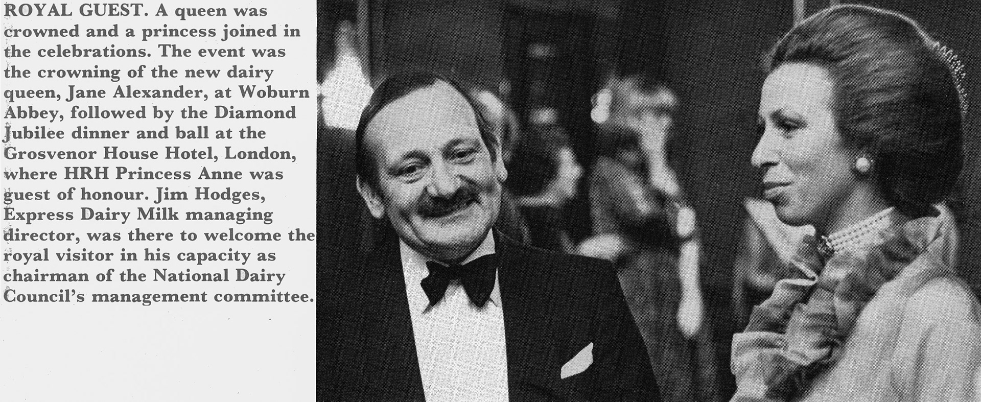 1980 Princess Anne with Jim Hodges at the crowining of the new Dairy Queen, followed by dinner at the Grosvenor House Hotel.  (Express News October)