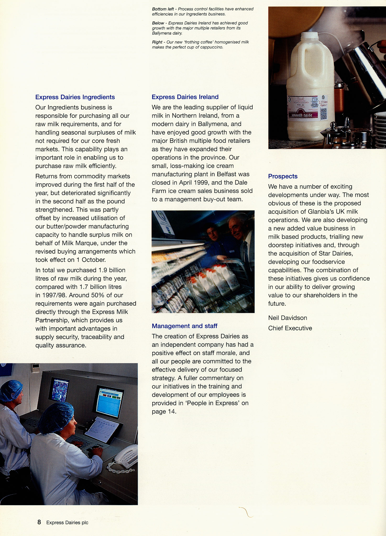 1999 Express Dairies plc Annual Report Page 8 (Courtesy Paul Smith)