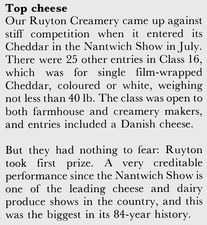 1980 Ruyton win first prize for Cheddar at the Nantwich Show.  (Express News October)